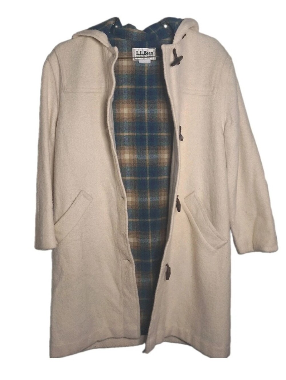 L.L. Bean Vintage Cream Wool Duffle Toggle Hooded Coat Womens Estimated XL